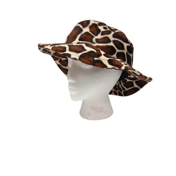 UO Gia Furry Leopard Bucket Hat Giraffe Brown Black Safari L One Size Fits Most - Picture 8 of 16